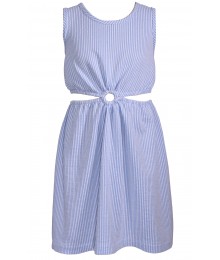 Bonnie Jean Blue/White Striped Peek A Boo Dress